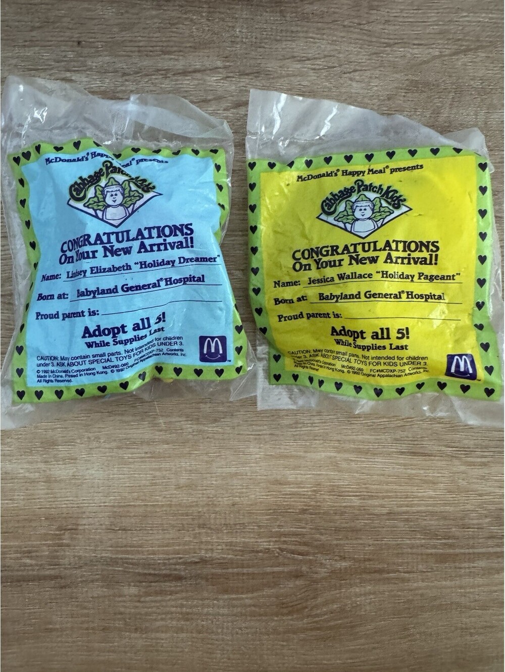 1992 McDonalds Cabbage Patch Kids Happy Meal Toys Lot 2 NEW SEALED Vintage